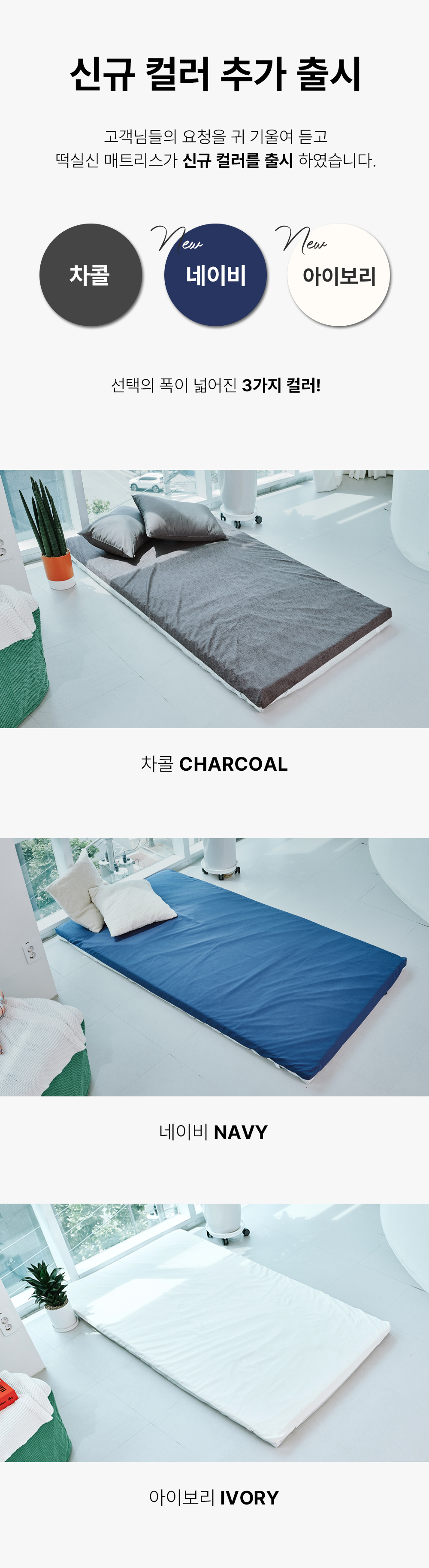 신규 컬러: 차콜·네이비·아이보리